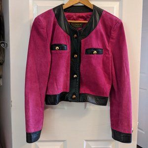 Danier Pink & Black Leather & Suede Cropped Jacket